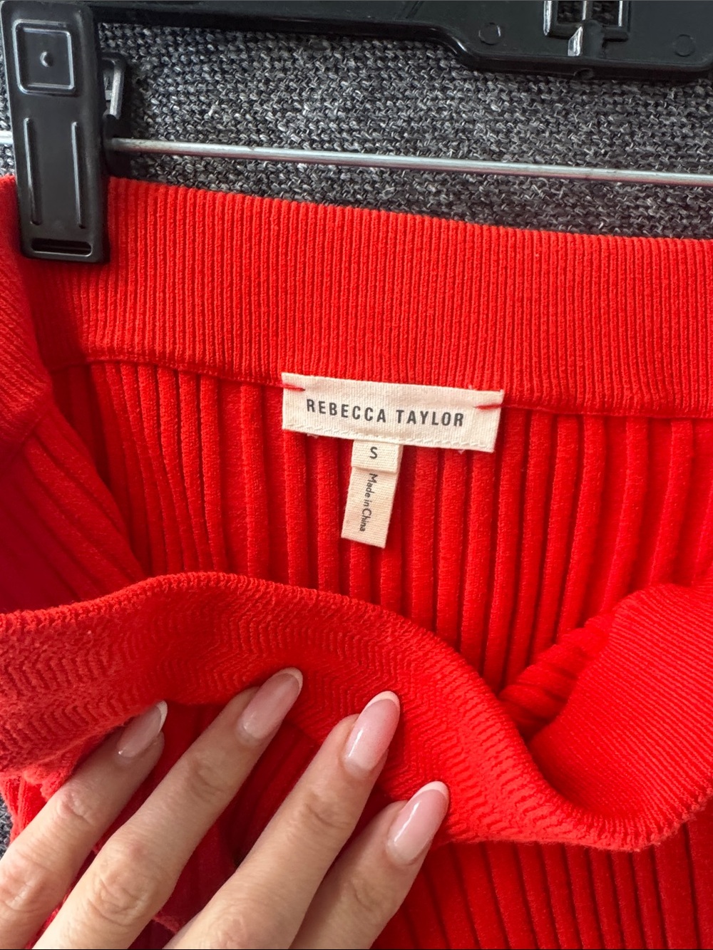 Rebecca Taylor Red Ribbed Midi Skirt
